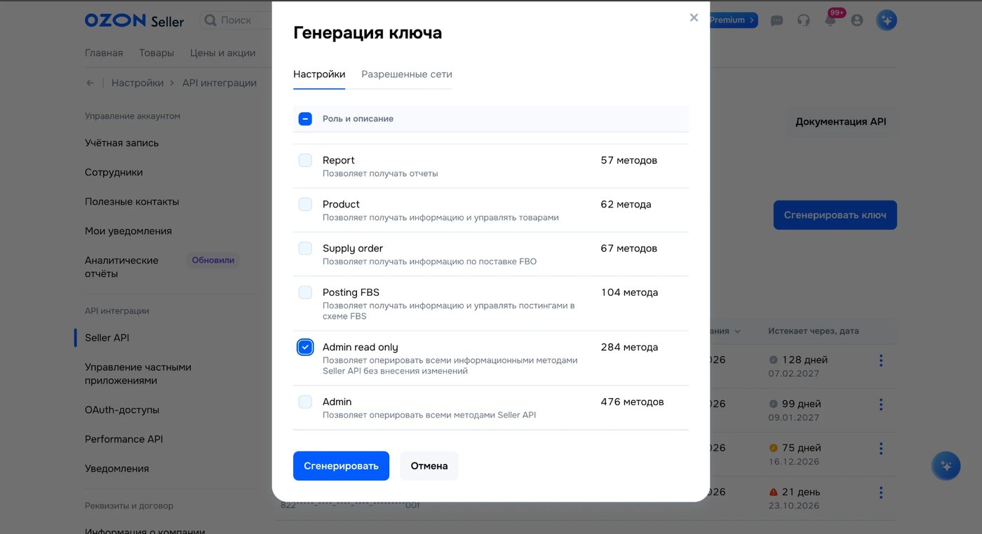Выбор роли Admin read only